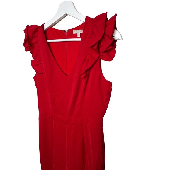 Gianni Bini Red Ruffle Wide Leg Jumpsuit Women’s Small V Neck Evening - Picture 5 of 9
